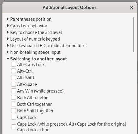 Wayland Keyboard set up with GNOME Tweaks Step 4: Open Additional Layout Options