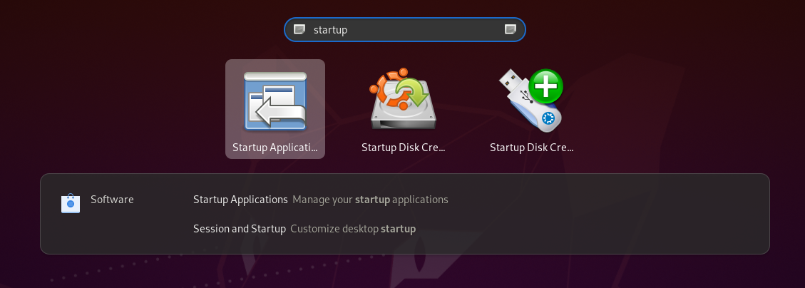 GNOME Keyboard Step 2: Search for Startup Applications