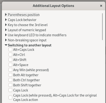 Wayland Keyboard set up with GNOME Tweaks Step 4: Open Additional Layout Options